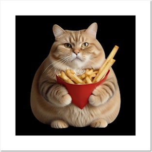 CUTE FAT CAT FRENCH FRIES Posters and Art